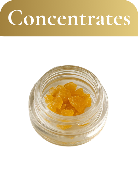Concentrates in a clear jar showcasing amber-colored cannabis extracts, relevant to premium cannabis offerings at Sage Seeds dispensary in Bellerose, NY.