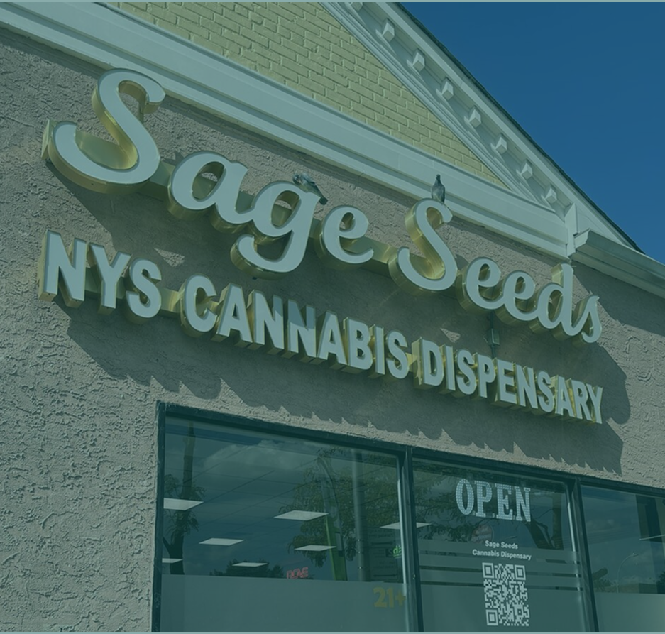 The front entrance of Sage Seeds NYC Cannabis Dispensary