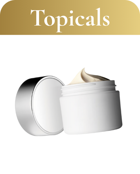 Topicals cannabis cream jar with a silver lid and text "Topicals" above, representing Sage Seeds' product offerings for wellness and skincare.